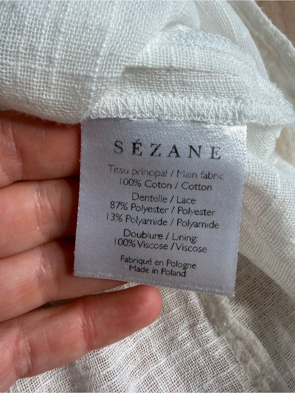 Sezane Cleo Blouse White Slub Gauze Cotton Lace Boho Parisian Coastal Breathable - Picture 9 of 15